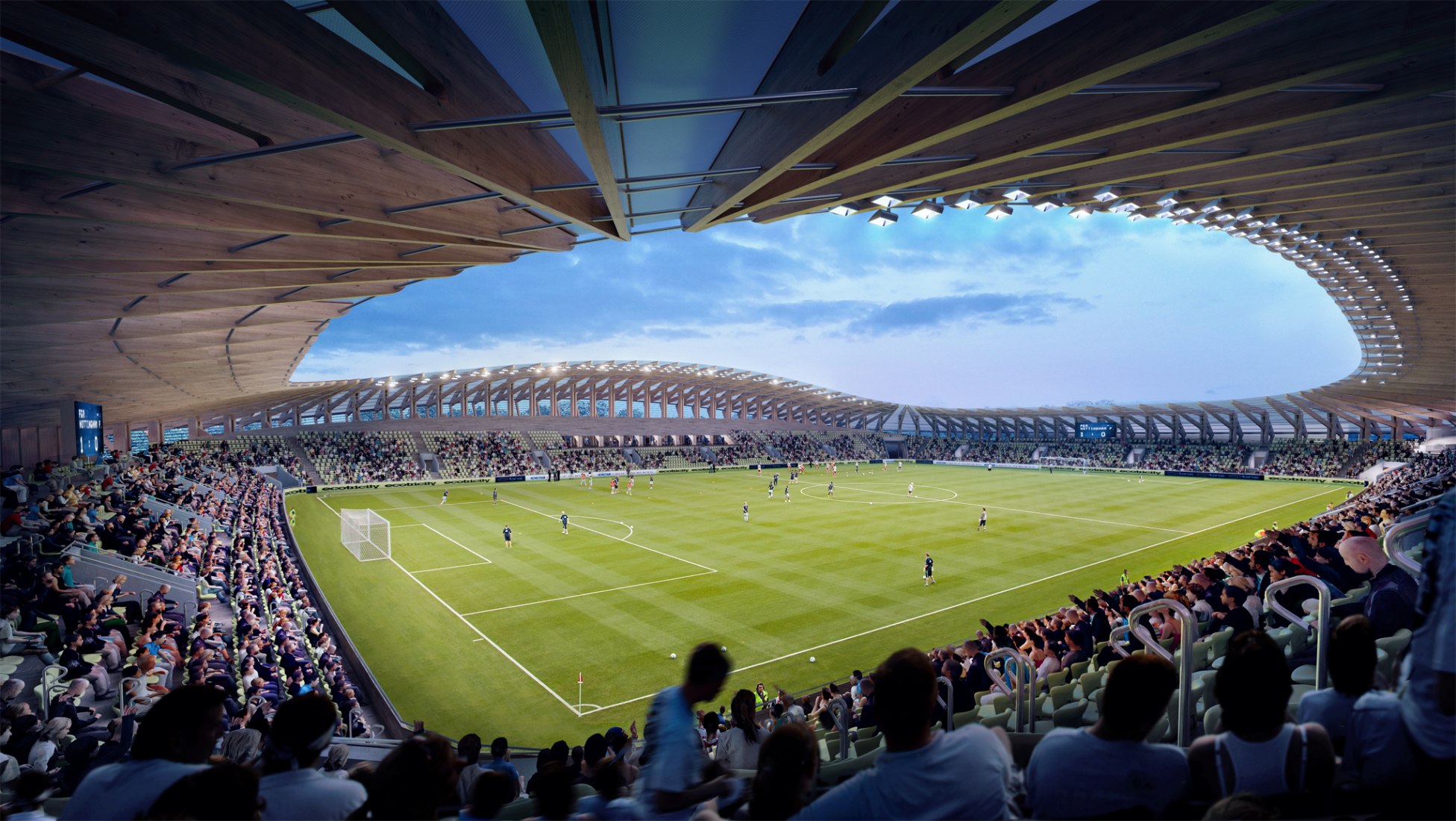 Un estadio de fútbol de madera, por Zaha Hadid Architects
